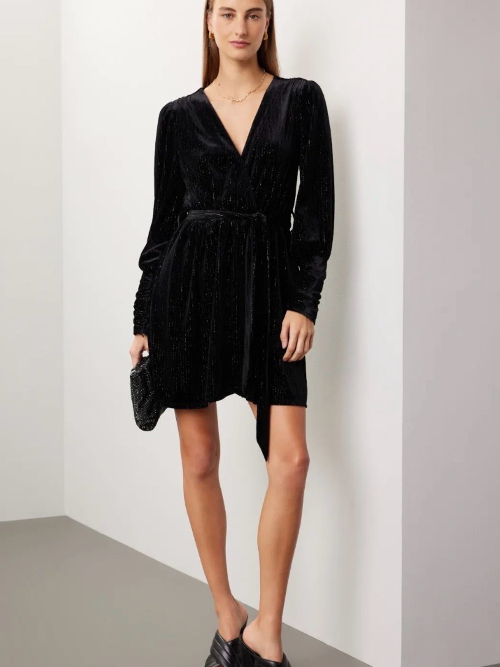 Slate & Willow Velvet Wrap Mini Dress, Black w/ Jewel Tones, XS NWT